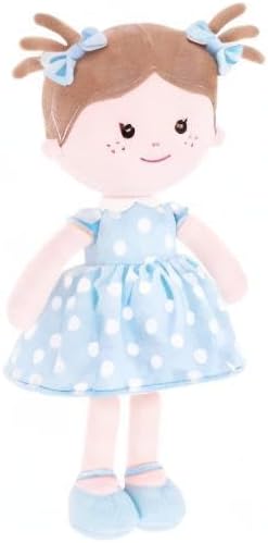 Onetoo Soft Baby Doll First Baby Doll Sleeping Cuddle Buddy Doll Plush Rag Doll Wear Blue Polka Dot Dress14