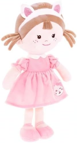 Onetoo First Baby Dolls Cuddle Soft Doll Baby Dolls Plush Rag Doll Wear Kitty Costume PinkDress 14"(Milly Series)