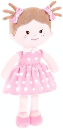 Onetoo Plush Rag Doll Sleeping Cuddle Buddy Doll Soft Baby Doll for Girls First Baby Doll Wear Pink Skirt Dress 14"(Milly Series)