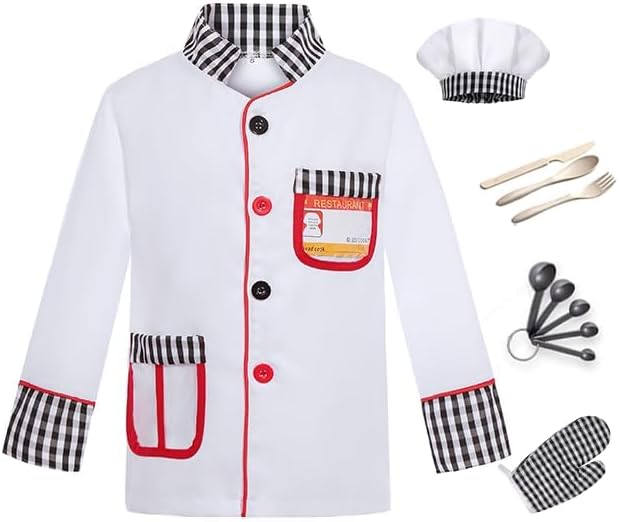 Kids Chef Costume Pretend Chef Outfit Restaurant Dress Up for Cooking Playing, Halloween