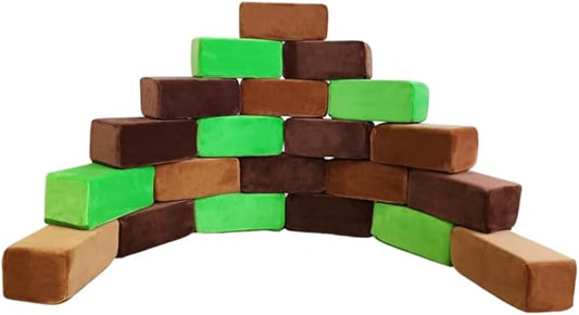 Wonder Space Plush Foam Blocks - Nursery Building & Stacking Toys for Toddlers Boys & Girls, Soft Smooth Velvet Cover, Early Education Gross Motor Skills & Brain Development (24 Bricks, Earth)