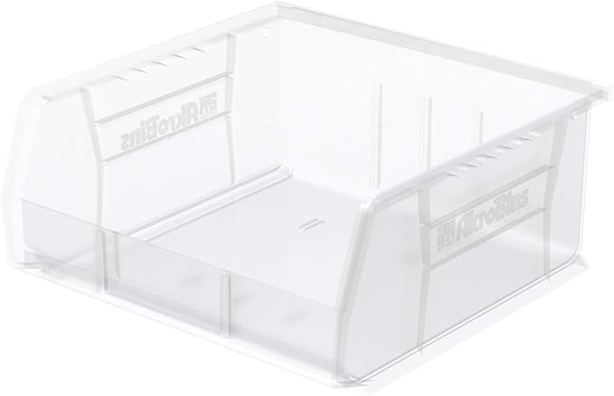 Akro-Mils 30235 AkroBins Plastic Storage Bins, Space-Saving Stackable Bins for Garage, Pantry, Craft Organization, 11-" x 11-" x 5-", Clear, 6-Pack