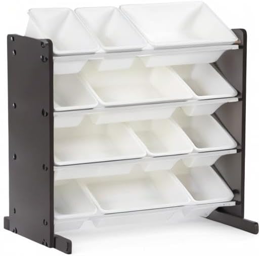 Humble Crew Modern Toy Organizer with 12 Bins, Espresso/White