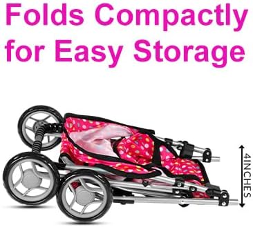 fash n kolor My First Doll Stroller with Basket - Pink Denim and Gray Foldable Doll Stroller - Fits Upto 18" Dolls (Deluxe Polka Dot)