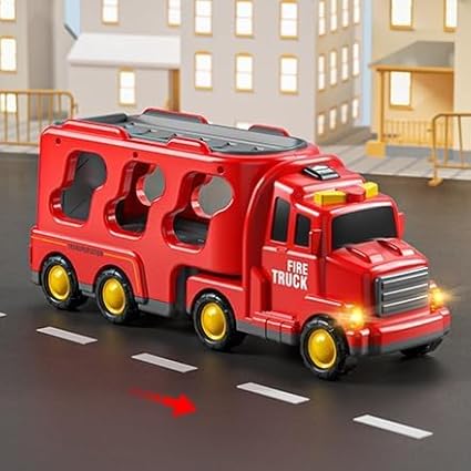 Truck Toys for 3 4 5 6 Years Old Boys, Toddler Car Toys for Toddler Boys Ages 3-5, Fire Toys Car Carrier Vehicle Toy Set, Kids Toys Truck Set for Age 3-9