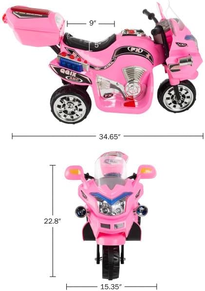 Lil' Rider Electric Motorcycle for Kids – 3-Wheel Battery Powered Motorbike for Kids Ages 3-6 – Fun Decals- Reverse- and Headlights (Pink), Large
