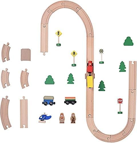 Wooden Train Set,39 Pcs-with All-Wood Train Tracks with Double Sided Wooden Tracks and Color Box for 3+ Year Old Boys and Girls Toddler-Fits Thomas Brio Melissa and Doug⦠(39PC)