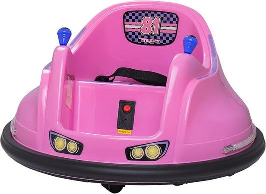 Flybar FunPark 6V Bumper Car for Toddlers, Electric Toddler Ride On Toys for Kids, Baby, Ages 1.5-4 Years, LED Lights, 360 Degree Spin, Supports up to 66 pounds (No Remote), Large, 6v Pink/Purple