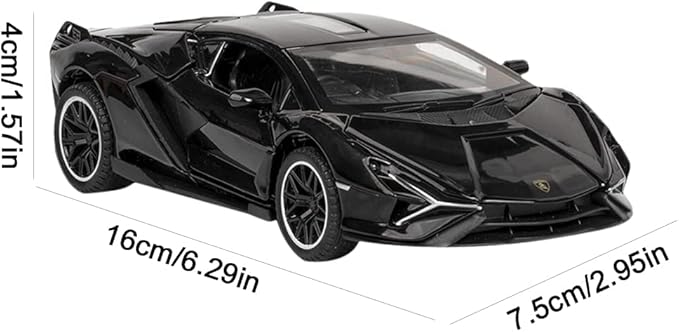 Diecast Toy Car Sian FKP37 Sports Model Car,Zinc Alloy Simulation Casting Pull Back Vehicles,1:32 Scale Supercar Toys with Lights and Music Sound for Toddlers Kids Children Boys Girls Gift (Black)