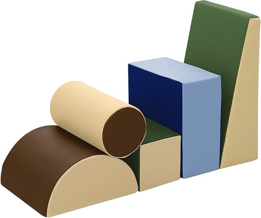 Toddler Climbing Toys Indoor: 5-Piece Soft PU Leather Baby Climbing Blocks - Soft Play Climbing for Toddlers - Safe Baby Play Gym(Earthtone)