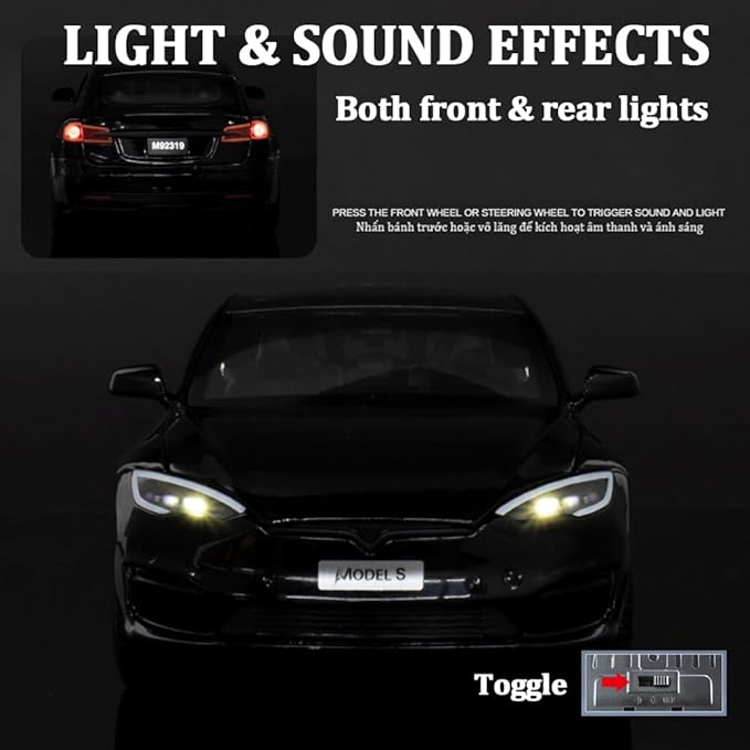 1/24 Scale Diecast Car Model S, Alloy Diecast Toy Cars Pull Back Toys with Sound & Light, Vehicles Toys for Kids Gift Car Lovers Collection (1/24 Model S -Blue)