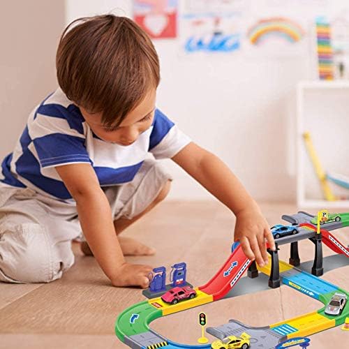 My First Speed Racing Assembly Track Builder Toy Playset - Starter Kit with 6 Diecast Cars, Accessories for Kids