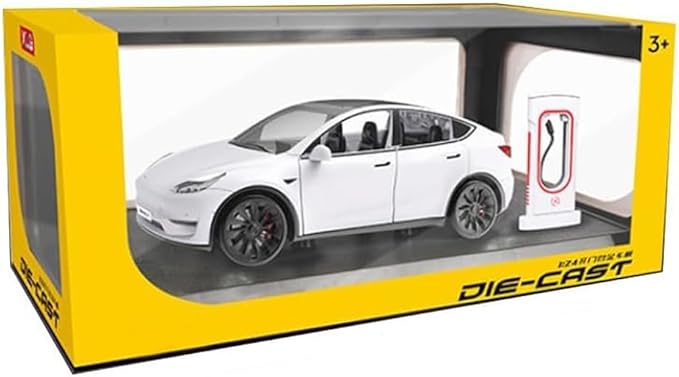 1/24 Scale Diecast Car Model S, Alloy Diecast Toy Cars Pull Back Toys with Sound & Light, Vehicles Toys for Kids Gift Car Lovers Collection (1/24 Model S -White)