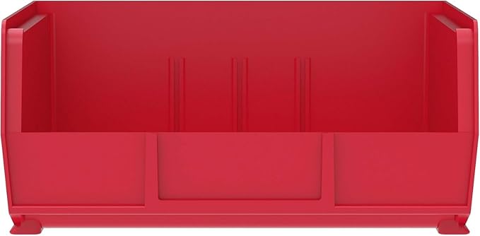 Akro-Mils 30235 AkroBins Plastic Storage Bins, Space-Saving Stackable Bins for Garage, Pantry, Craft Organization, 11-" x 11-" x 5-", Red, 6-Pack