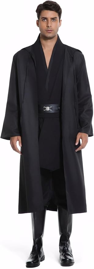 Men's Hooded Robe Tunic Cosplay Costume Knight Cloak Tunic Uniform Pants with Belt Full Set Halloween Outfits