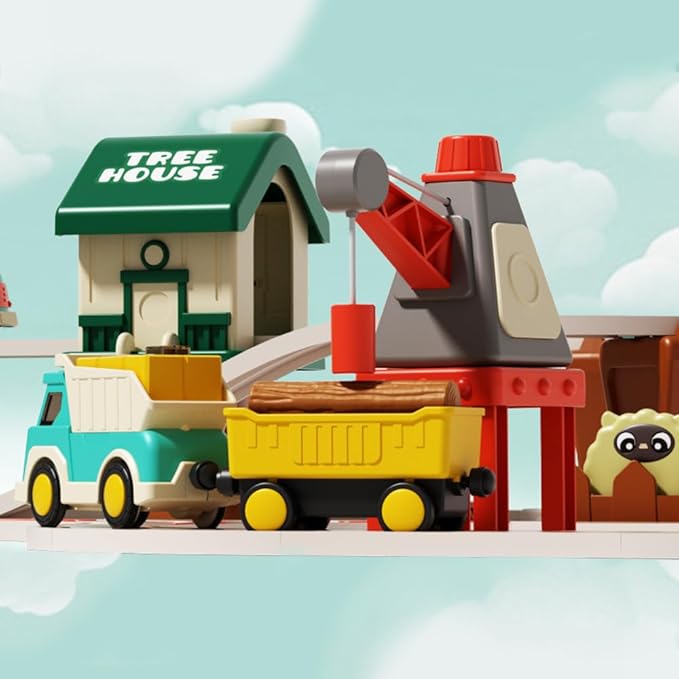 37pcs Forest Track Adventure Train Set with Magnetic Link Logging Truck,Train Track for 3-7 Years Old Toddlers & Kids, Railway Set Christmas Toys for Kids,Rail Car Set for Boys & Girls