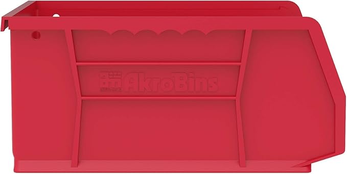 Akro-Mils 30235 AkroBins Plastic Storage Bins, Space-Saving Stackable Bins for Garage, Pantry, Craft Organization, 11-" x 11-" x 5-", Red, 6-Pack
