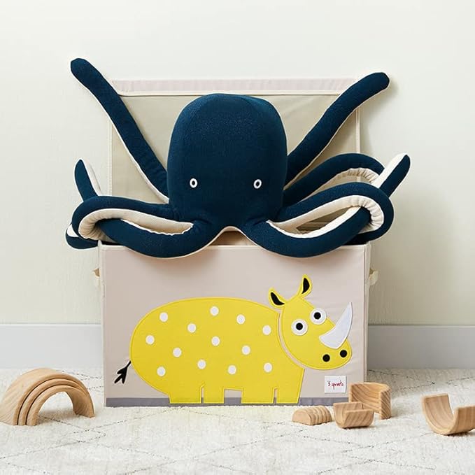 3 Sprouts Large Toy Chest for Kids with Lid and Handles - Collapsible Toy Storage Bin/Trunk/Box/Basket Organizer for Boys & Girls Playroom, Nursery, Rhino