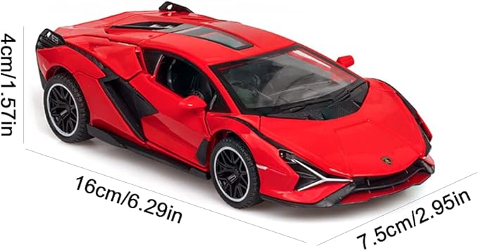 Diecast Toy Car Sian FKP37 Sports Model Car,Zinc Alloy Simulation Casting Pull Back Vehicles,1:32 Scale Supercar Toys with Lights and Music Sound for Toddlers Kids Children Boys Girls Gift (Red)
