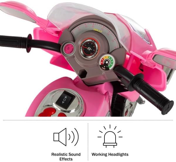 Lil' Rider Electric Motorcycle for Kids – 3-Wheel Battery Powered Motorbike for Kids Ages 3-6 – Fun Decals- Reverse- and Headlights (Pink), Large