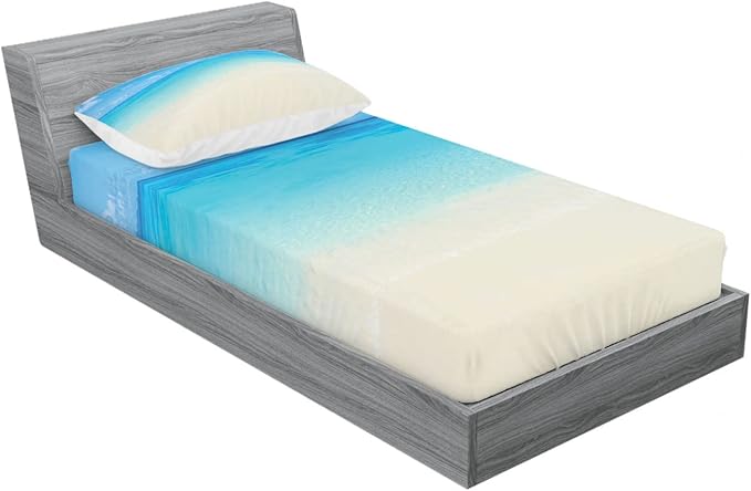 Ambesonne Tropical 2 Pack Fitted Sheet & Pillow Sham Set, Carribean Sea Beach, 4 Pcs Bedding Decor, Package Contains 2 Twin Size Fitted Sheets & 2 Pillow Covers, Cream Navy