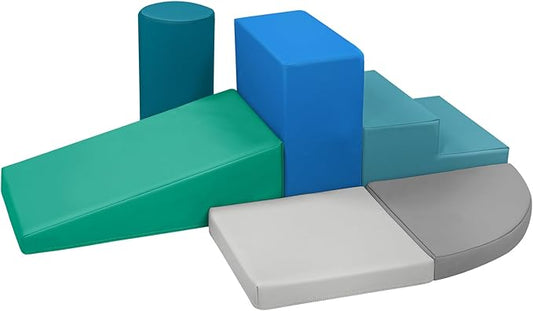 6-Piece Soft PU Leather Toddlers Climbing Toys for Baby - Kids Foam Climbing Blocks for Toddlers Indoor - Climb & Crawl Soft Foam Block Activity Play Set - Toys for Kids Crawling Sliding (Mixed Color)