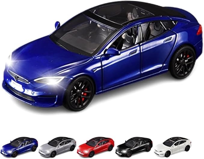 1/24 Scale Diecast Car Model S, Alloy Diecast Toy Cars Pull Back Toys with Sound & Light, Vehicles Toys for Kids Gift Car Lovers Collection (1/24 Model S -Blue)