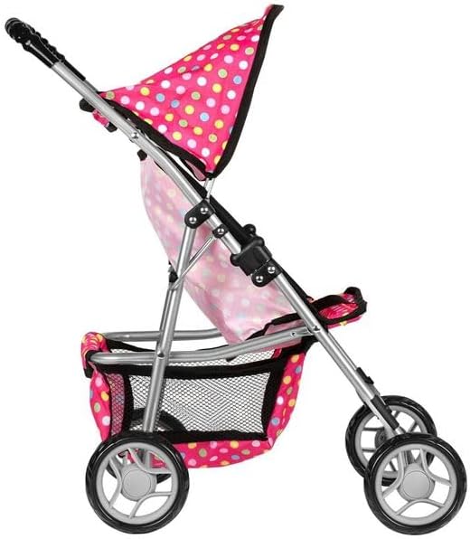 fash n kolor My First Doll Stroller with Basket - Pink Denim and Gray Foldable Doll Stroller - Fits Upto 18" Dolls (Deluxe Polka Dot)