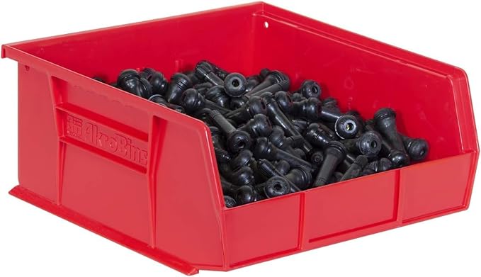 Akro-Mils 30235 AkroBins Plastic Storage Bins, Space-Saving Stackable Bins for Garage, Pantry, Craft Organization, 11-" x 11-" x 5-", Red, 6-Pack