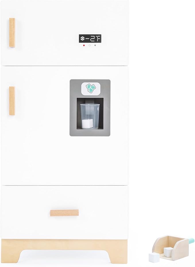 labebe - Kitchen Wooden Fridge | Fridge Freezer for Toddlers, Kids' Kitchen Playset Toy, Baby Cabinet Refrigerator Pretend Play Furniture White for Children Boy & Girl(15.8" 13.8”27”)