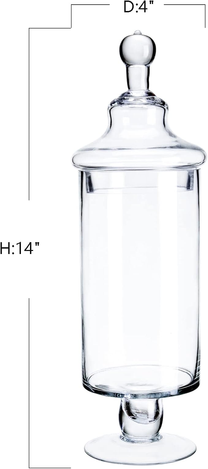 Glass Apothecary Jars, Clear Candy Bowl Dishes Holder Elegant Storage Buffet Display, Decorative Wedding Candy Organizer Canisters (Height: 14" Body: 4")