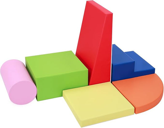 6-Piece Soft PU Leather Toddlers Climbing Toys for Baby - Kids Foam Climbing Blocks for Toddlers Indoor - Climb & Crawl Soft Foam Block Activity Play Set - Toys for Kids Crawling Sliding (Colorful)