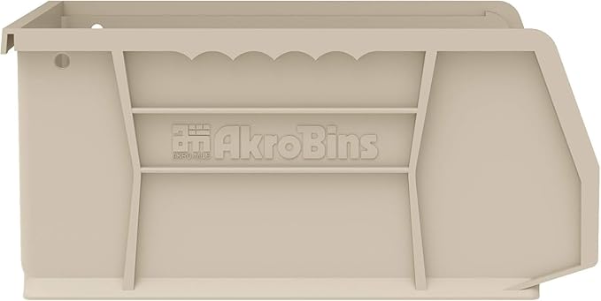 Akro-Mils 30235 AkroBins Plastic Storage Bins, Space-Saving Stackable Bins for Garage, Pantry, Craft Organization, 11-Inch x 11-Inch x 5-Inch, Stone, 6-Pack