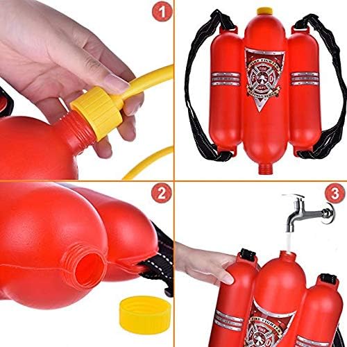 4E's Novelty Firefighter Backpack Water Gun Blaster for Kids- Tank with Hose Shooter, Super Water Squirt Suitable for Outdoor Play Boys & Girls, Fireman Pretend Play