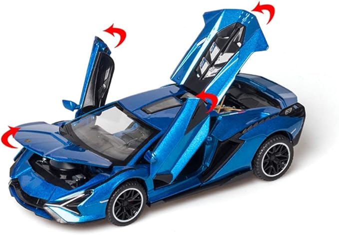 Diecast Toy Car Sian FKP37 Sports Model Car,Zinc Alloy Simulation Casting Pull Back Vehicles,1:32 Scale Supercar Toys with Lights and Music Sound for Toddlers Kids Children Boys Girls Gift (Blue)