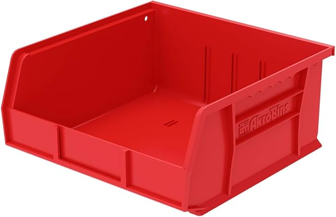 Akro-Mils 30235 AkroBins Plastic Storage Bins, Space-Saving Stackable Bins for Garage, Pantry, Craft Organization, 11-" x 11-" x 5-", Red, 6-Pack
