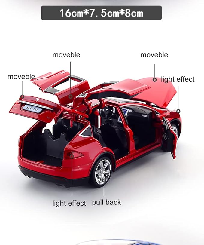 1:32 Scale Car Model X Alloy Diecast Pull Back Electronic Toys with Lights and Music, Mini Vehicles Toys for Kids Gift Car Lovers Collection (Model X - Brilliant Red)