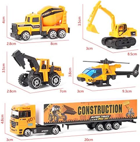 Coolplay 11 in 1 Construction Cars and Trucks Toy for Boys Yellow Truck Carrier Toy Set Little Die-cast Vehicles Mini Excavator Backhoe Mixer Dump Truck Cars for Kids Ages 3-8