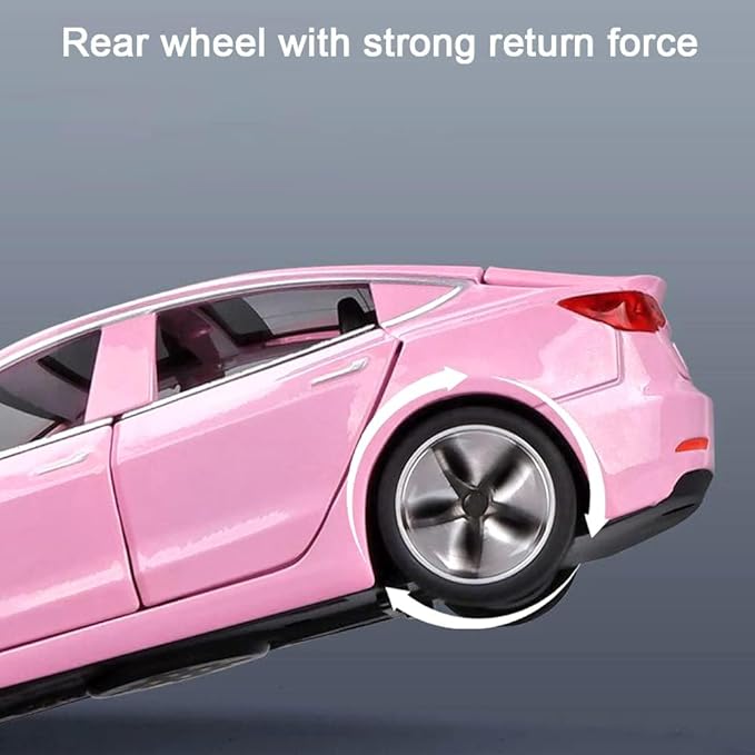 Diecast Toy Car Model 3 Car Model,Zinc Alloy Simulation Casting car Model Pull Back Vehicles,1:32 Scale Mini Vehicles Toys with Lights and Music for Toddlers Kids Children Birthday Gift (Pink)