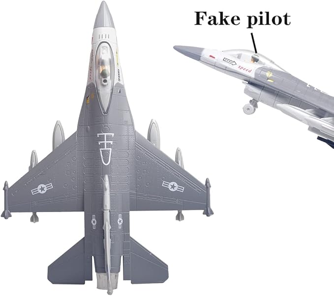 Ailejia Diecast F 16 Fighting Falcon Airplane Model Aircraft Army Air Force Toys Military Plane Pull Back with Lights and Sounds (F 16 Grey)