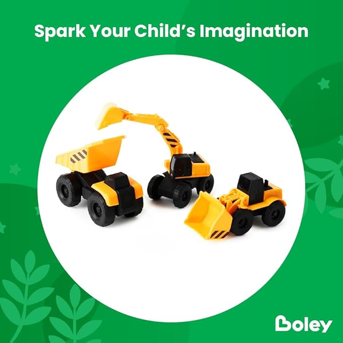 Boley 15-Pack Mini Construction Vehicle Set - Toy Trucks for Toddlers - Durable Construction Toy Vehicles for Boys and Girls - Perfect for Imaginative Play and Learning