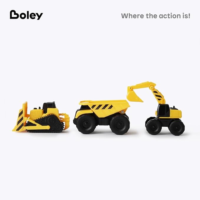 Boley 15-Pack Mini Construction Vehicle Set - Toy Trucks for Toddlers - Durable Construction Toy Vehicles for Boys and Girls - Perfect for Imaginative Play and Learning