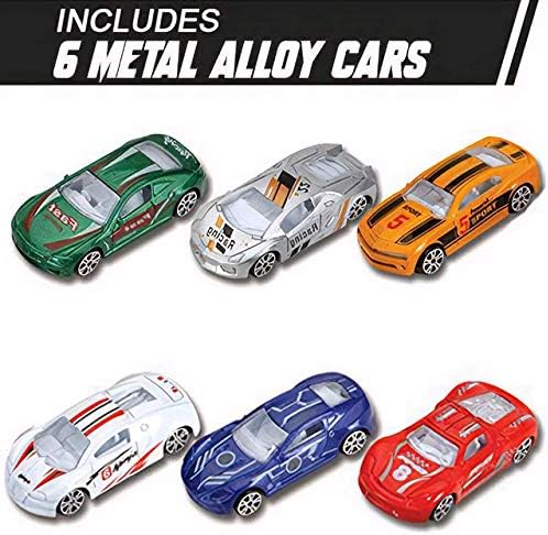 My First Speed Racing Assembly Track Builder Toy Playset - Starter Kit with 6 Diecast Cars, Accessories for Kids