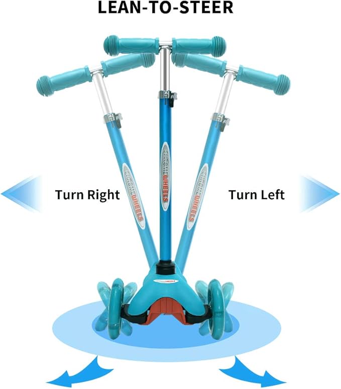ChromeWheels Scooter for Kids, Deluxe 3 Wheel Scooter for Toddlers 4 Adjustable Height Glider with Kick Scooters, Lean to Steer with LED Flashing Light for Ages 3-6 Girls Boys