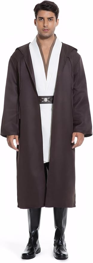 Men's Hooded Robe Tunic Cosplay Costume Knight Cloak Tunic Uniform Pants with Belt Full Set Halloween Outfits