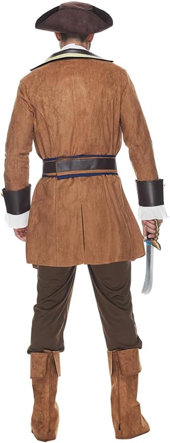 Men Deluxe Pirate Costume Adult Halloween Outfit Sea Captain Buccaneer Cosplay Party Dress Up 6 Pcs