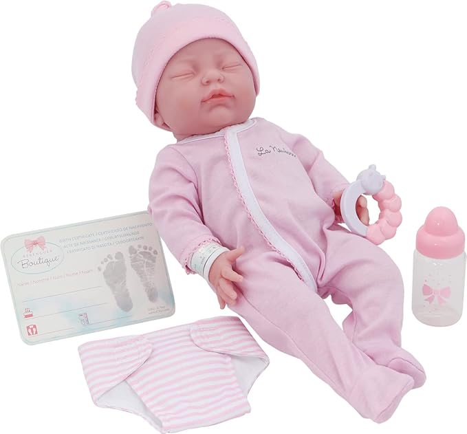 Original 17" La Newborn by JC Toys - Realistic Washable All Vinyl Closed Eye Sleeping Baby Doll- Pink Gift Set , Blue