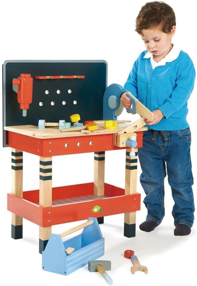 Tender Leaf Toys - Tender Leaf Tool Bench - 18 Pieces Pretend Play Construction Tool Set Made with Premium Materials and Craftsmanship - Creates Interest in DIY and Creative Role Play for Children 3+