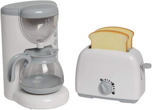 Constructive Playthings Coffee Maker Toy and Play Toaster with Pop Up Toast, Developmental Toddler Toys, Ages 3 Years and Up