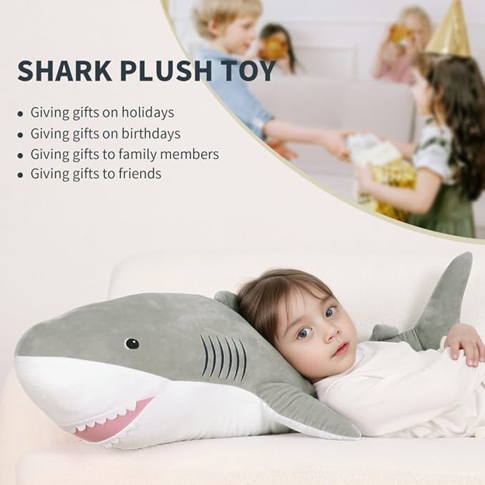 40 Inch Giant Shark Stuffed Animal Large Soft Body Plushies,Cute Big Shark Doll Pillow Plush Toy,Gift for Boy Girl Kids Birthday Valentines